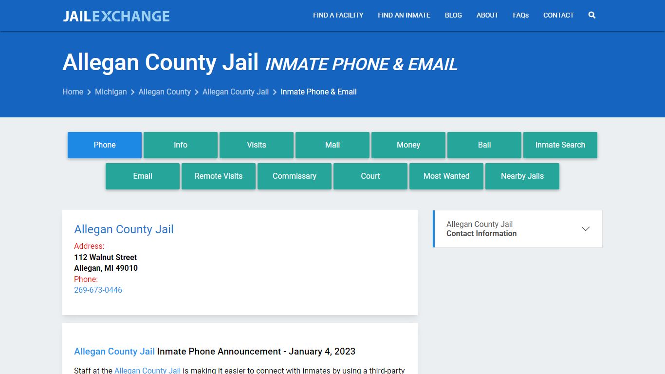 Inmate Phone - Allegan County Jail, MI - Jail Exchange